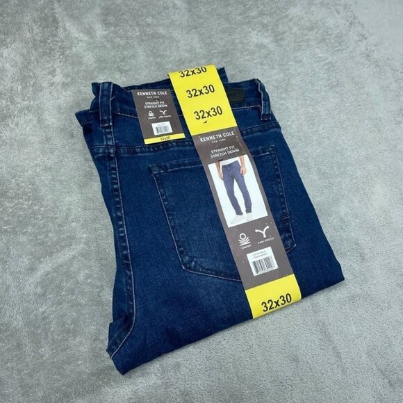 Kenneth Cole Straight Fit Stretch Denim Jeans 32x30 Dark Wash mens a0090 - Picture 1 of 5